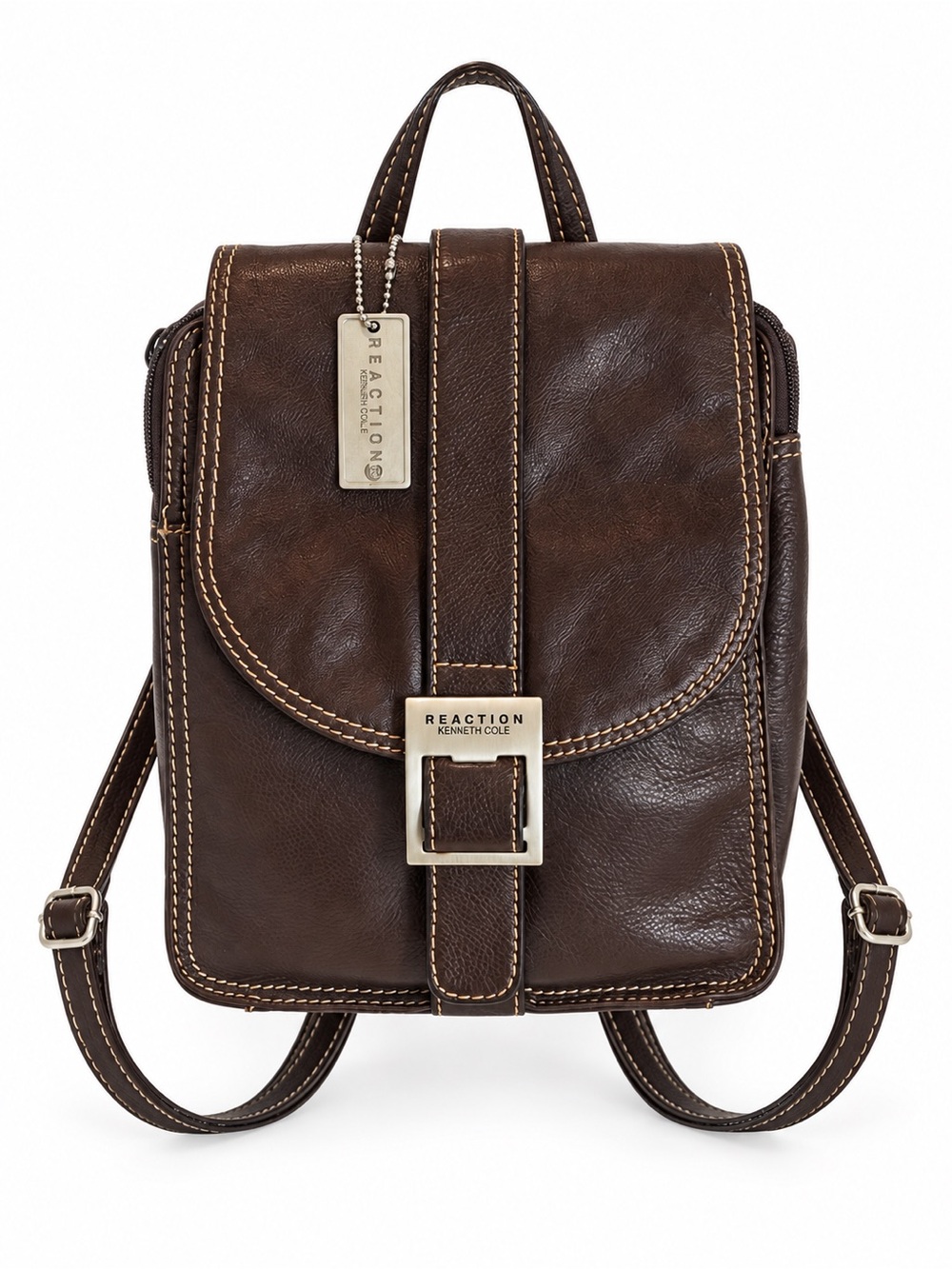 Kenneth Cole Reaction Chocolate Brown Leather Mini Backpack with Buckle